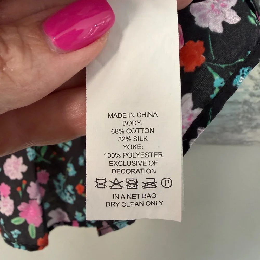 Kate Spade Floral Cotton‎ Silk Sleeveless Lace Yoke Peplum Blouse Black XS EUC